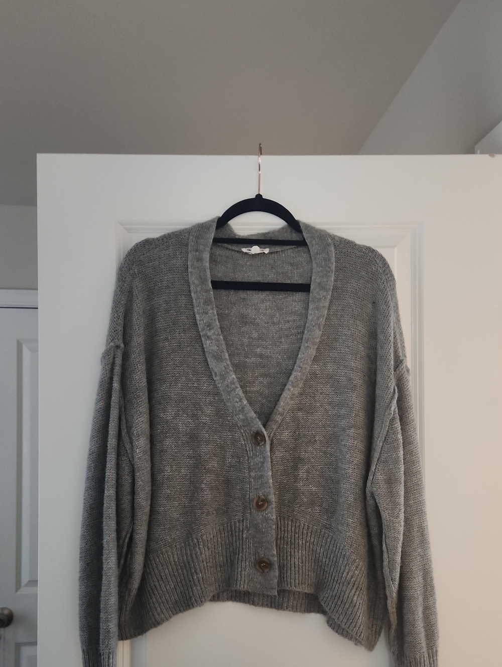 Women's Light Gray V-Neck Button Front Cardigan Sweater